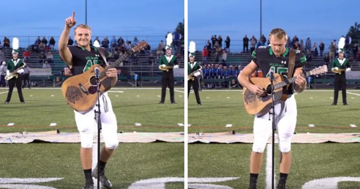 A high school boy grabbed a guitar and started singing the national anthem, since no one else wanted